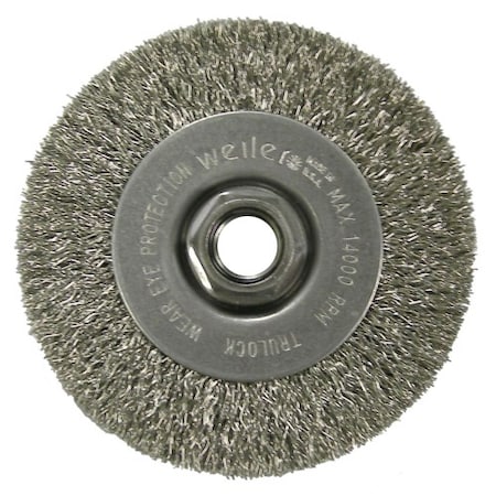 Weiler 4" Narrow Face Crimped Wire Wheel, .014" Fill, 5/8"-11 UNC Nut 13085